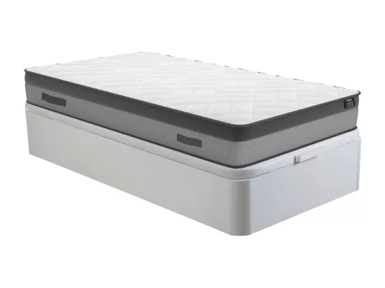 Ensemble 90 x 190 cm sommier coffre blanc + matelas ressorts ensachés et mémoire de forme ép.24cm - ILLUSION de YSMÉE