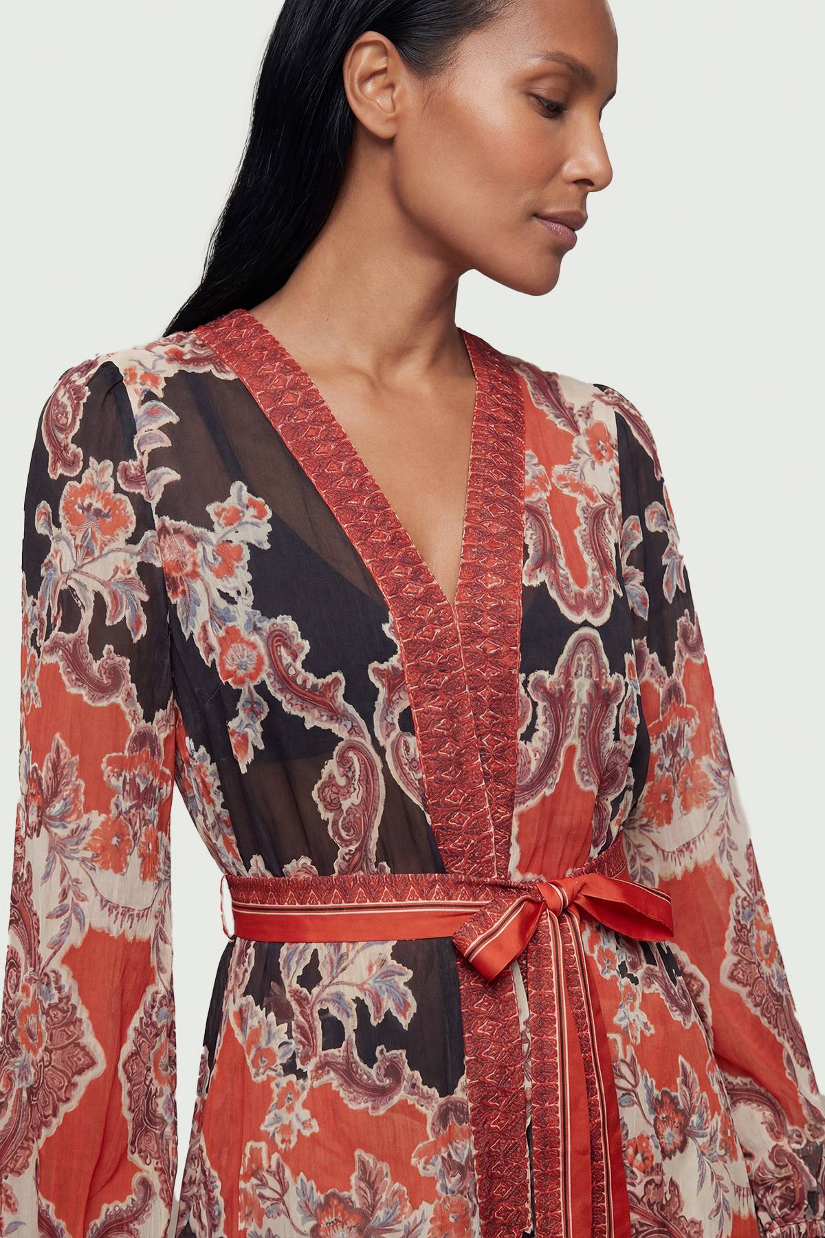 KarenMillen Robe Maxi de Plage en Voile de Coton à Imprimé Foulard Effet Miroir