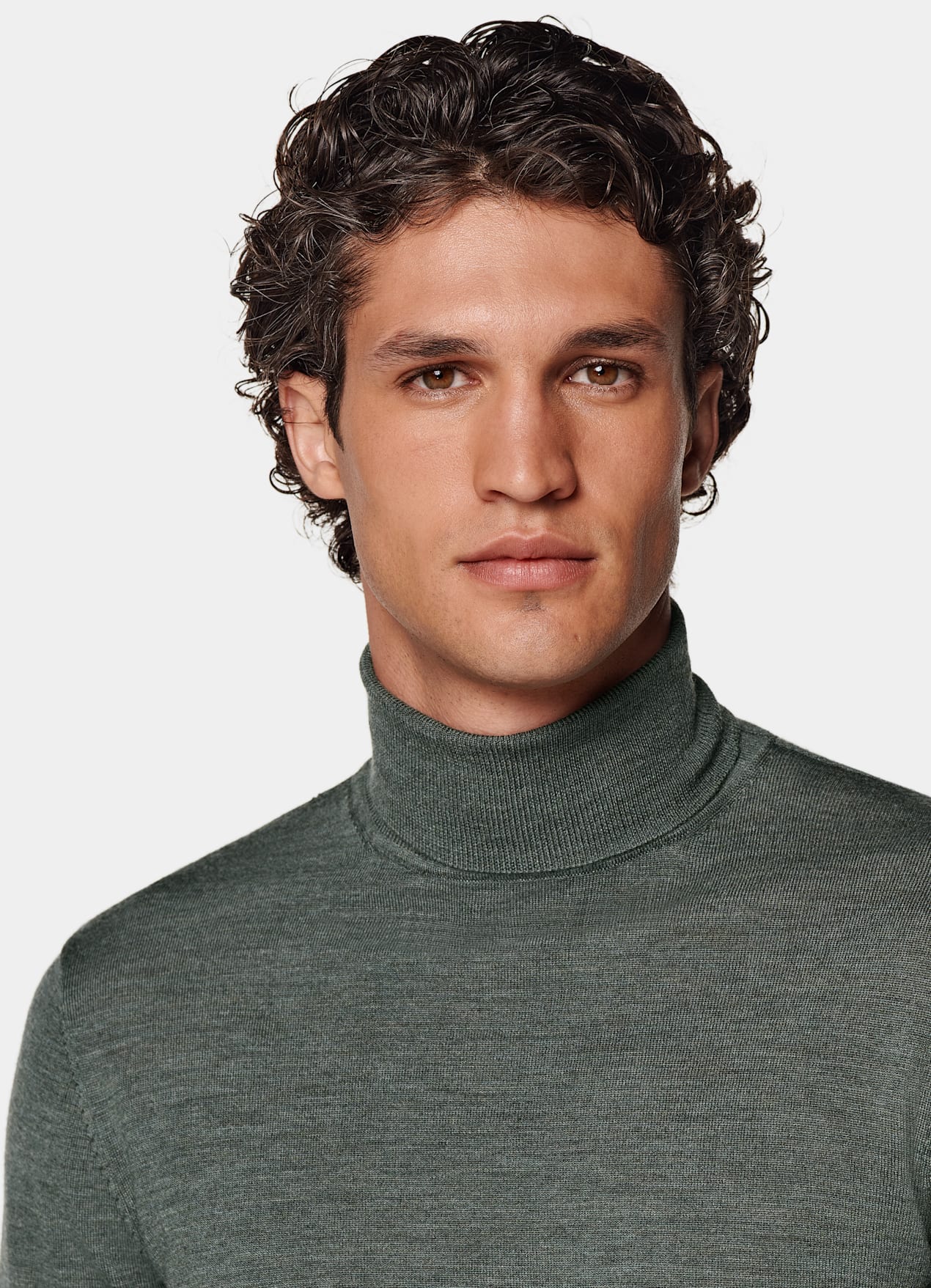 Col roulé Merino vert foncé