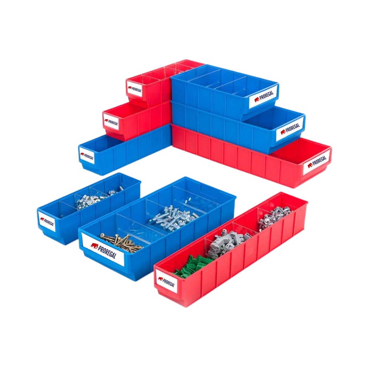 PROREGAL Blauwe Industriële Box 300 B HxBxD 8,1 x 18,3 x 30 cm 3,4 Liter Opbergdoos Assortimentsdoos Kleine Onderdelendoos