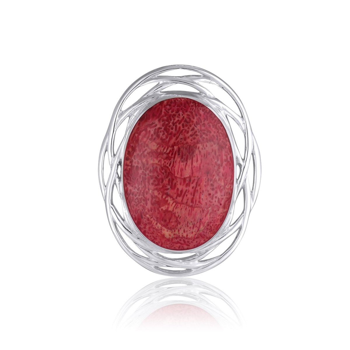 Bague cabochon corail ovale Nid d'argent | Aden Boutique