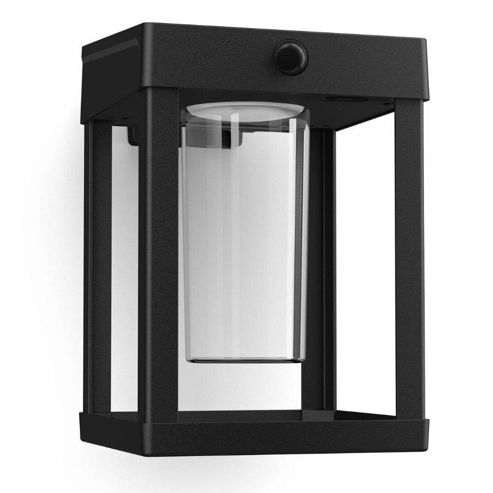 Camill LED-wandlamp op zonne-energie in zwart en transparant, 1,4 W, 250 lm, IP44, met bewegingsmelder en schemersensor, vierkant