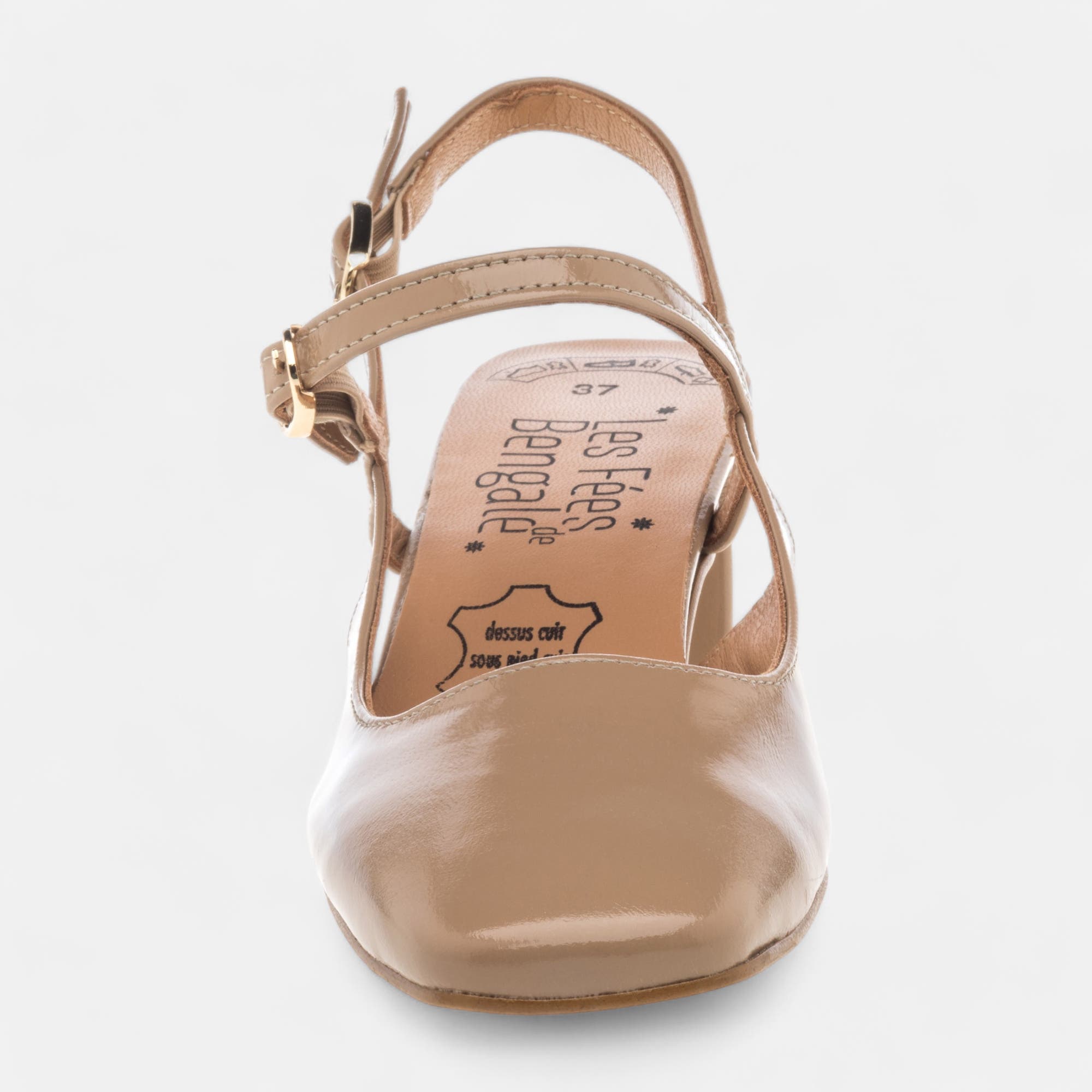 Escarpins avec bride arrière à talon Femme en cuir camel