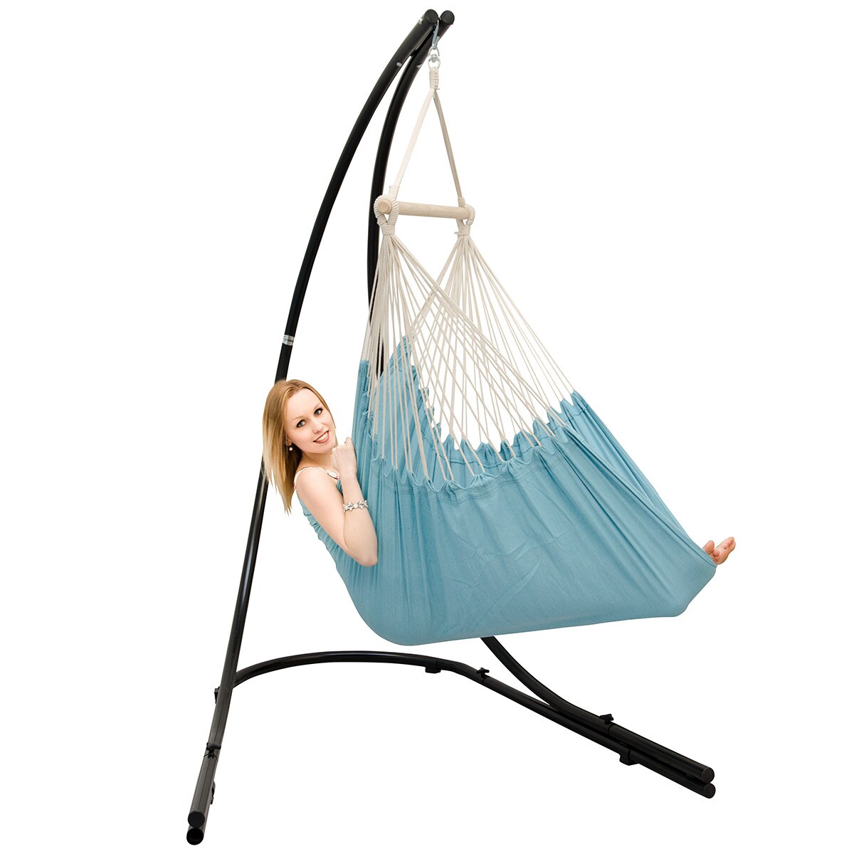 Freistehendes Stahl-Hängestuhlgestell 210cm inkl. XXL Hängesessel aus Baumwolle mit Swivel 185x130cm