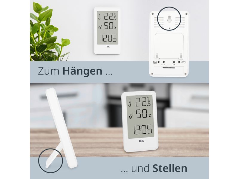 ADE Wetterstation Thermo-Hygrometer 11 cm, Weiss Thermisches Hygrometer