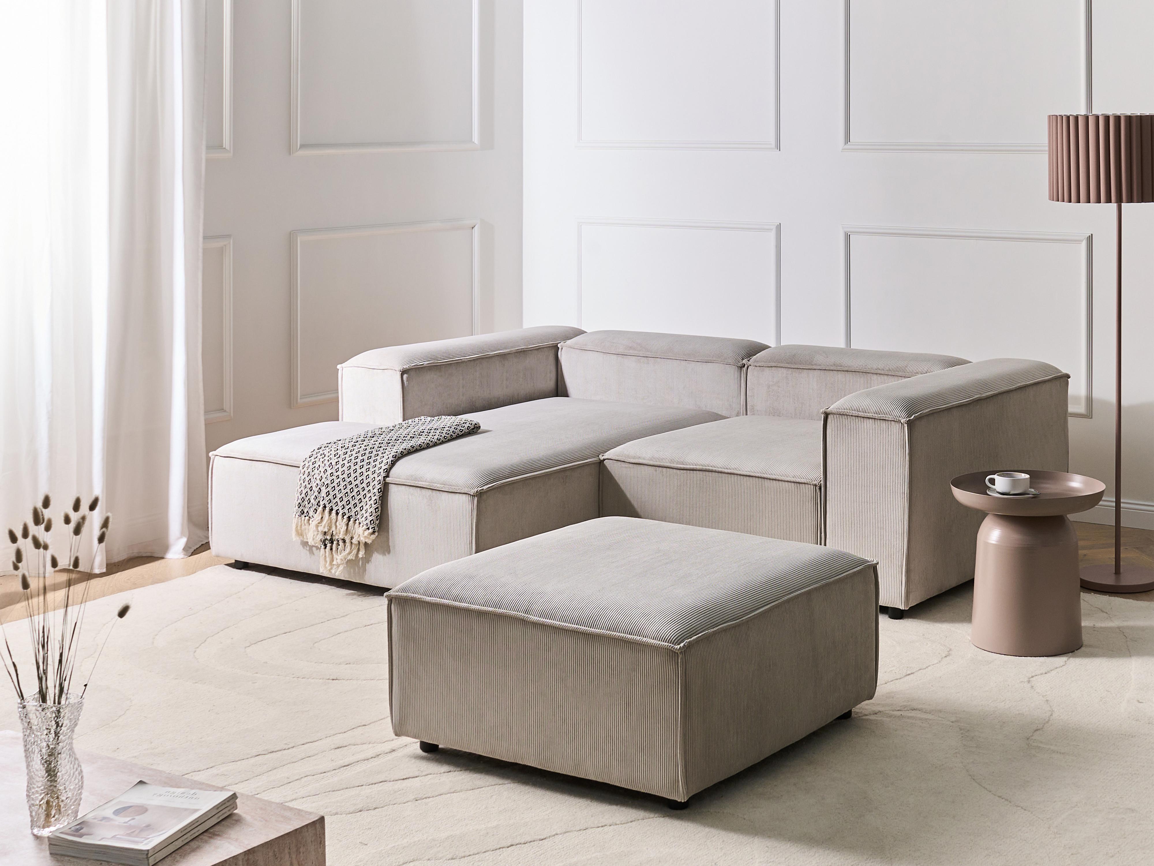 Modulaire hoekbank 3-zits ARDAL Corduroy Taupe met ottomaan rechtszijdig
