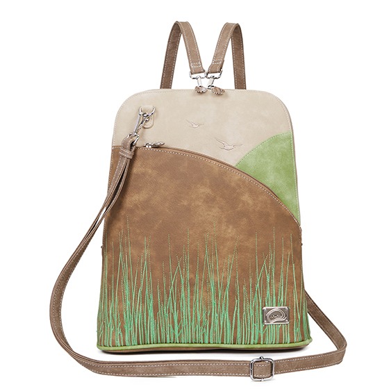 Hi-Di-Hi Happy View Backpack/ Shoulderbag Dark Brown/ Green