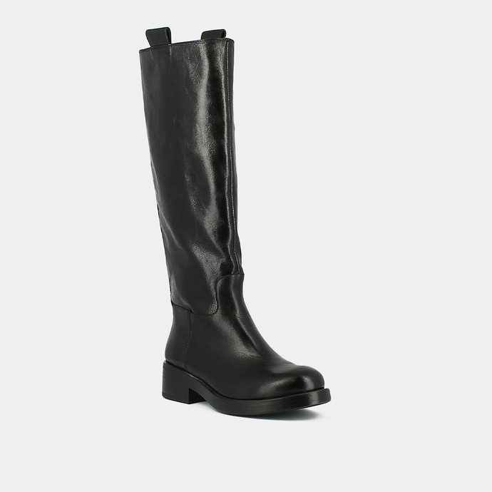 Bottes hautes  en cuir grainé noir
