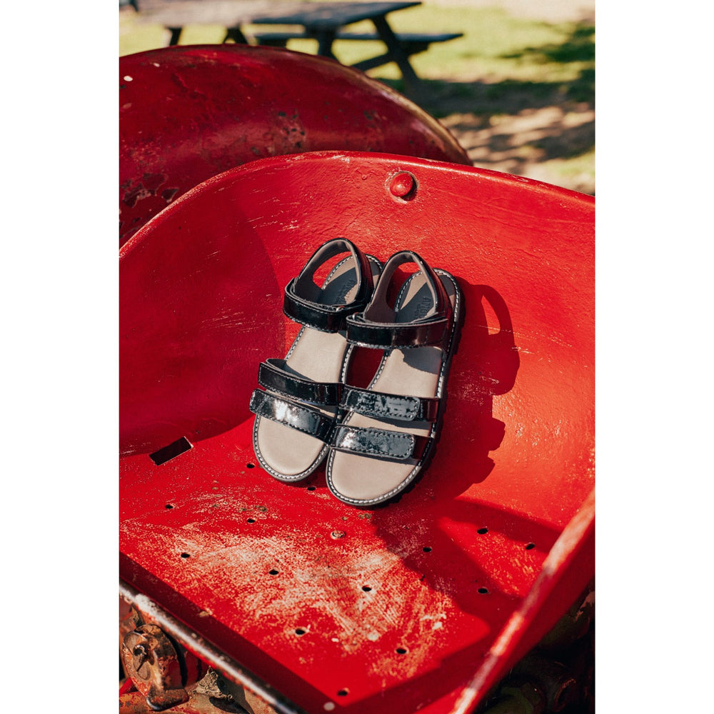 Køb Angulus Black Justerbar Lædersandal Med Velcro