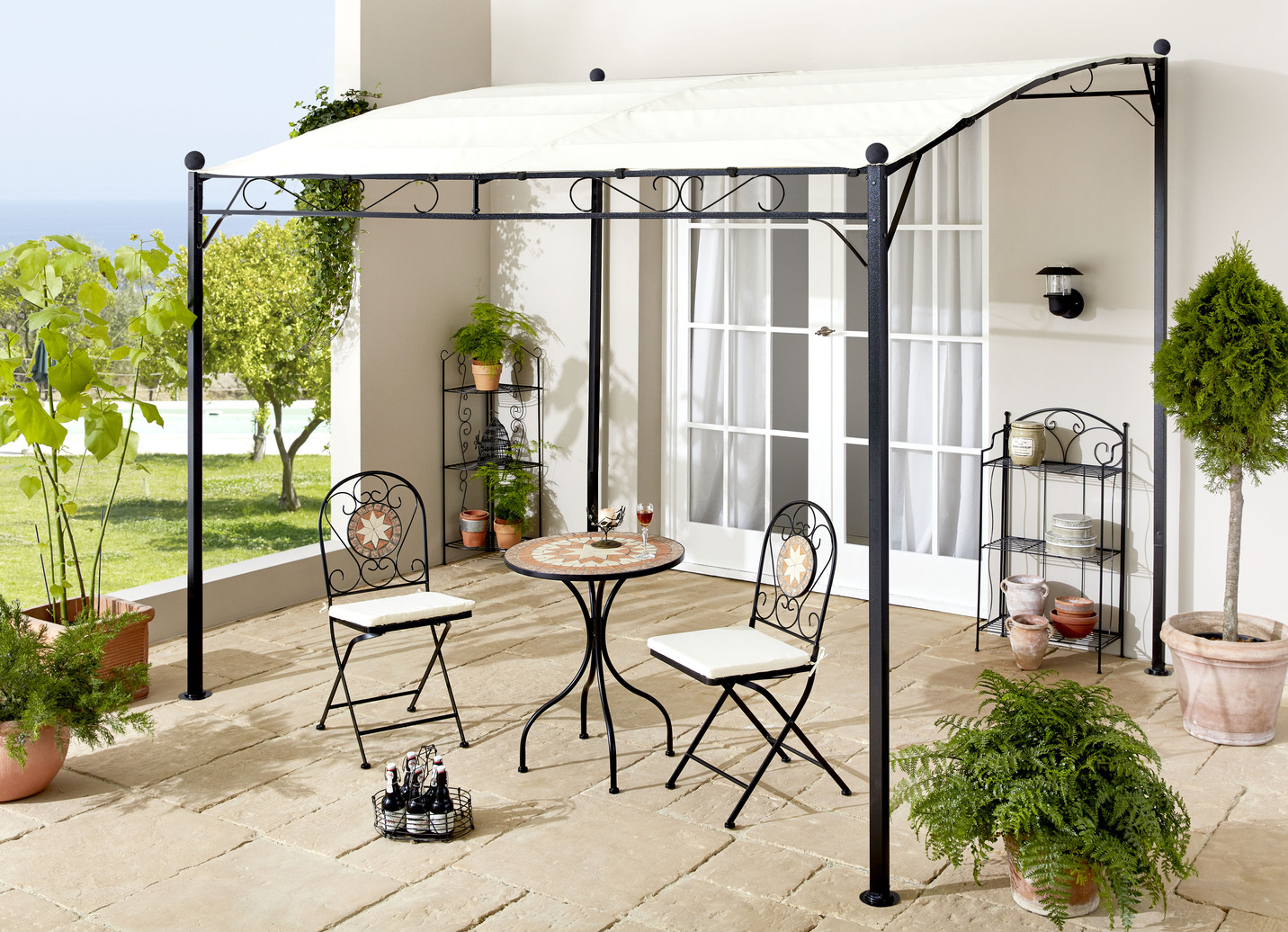 Bistro-Set Mosaik, 3-teilig, inklusive Sitzkissen