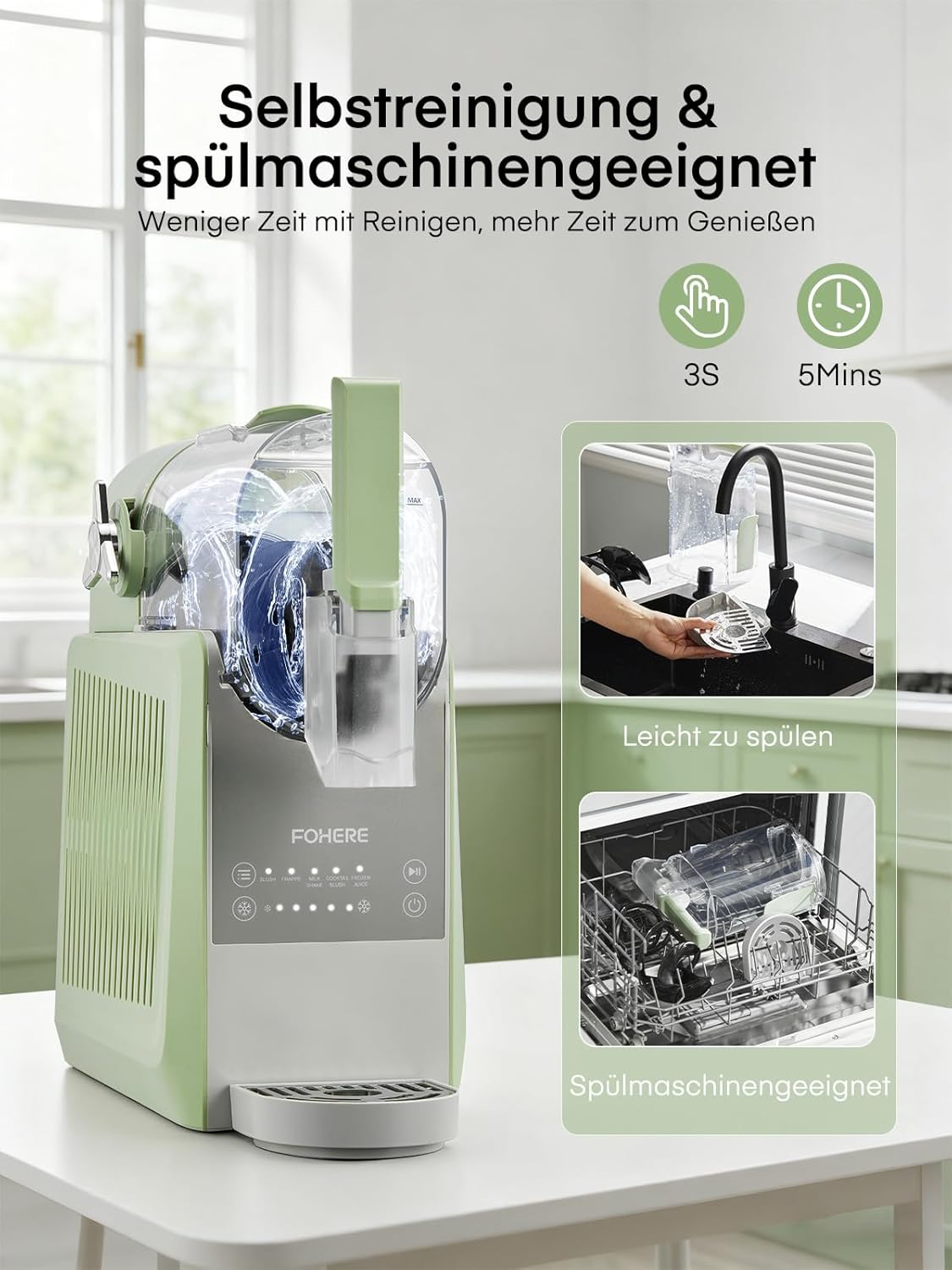 FOHERE Slush Maschine, 2,6L Slushie Machine mit 5 smarten Programmen, Slushy Machine für Zuhause, Ohne Eiswürfel & Selbstreinigung, für Slush, Eis-Cocktails, Frappé, Margaritas & Milchshakes