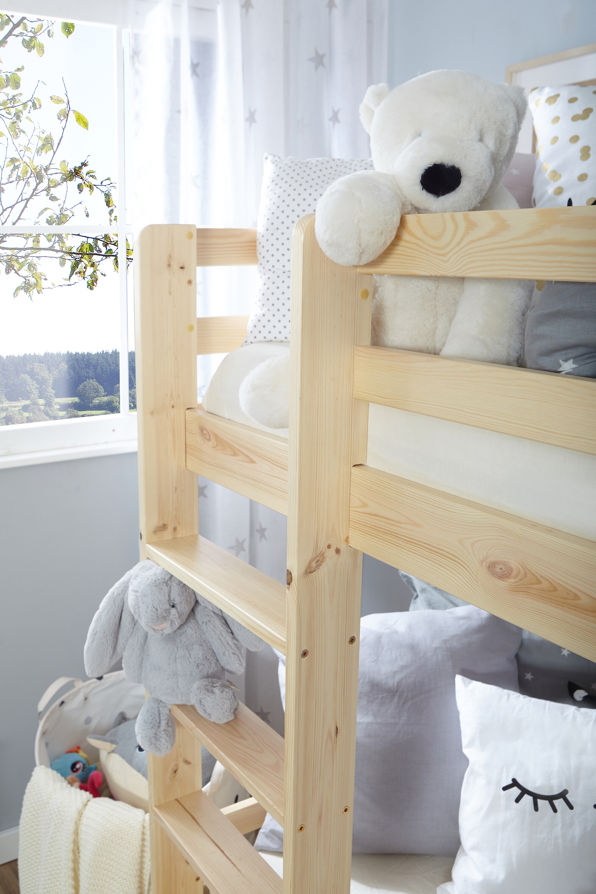 TiCAA Etagenbett Finn Natur mit Zusatzbett