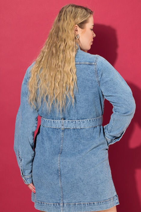 Jeanskleid, Straight Shape, Hemdkragen, Bindeband, Langarm