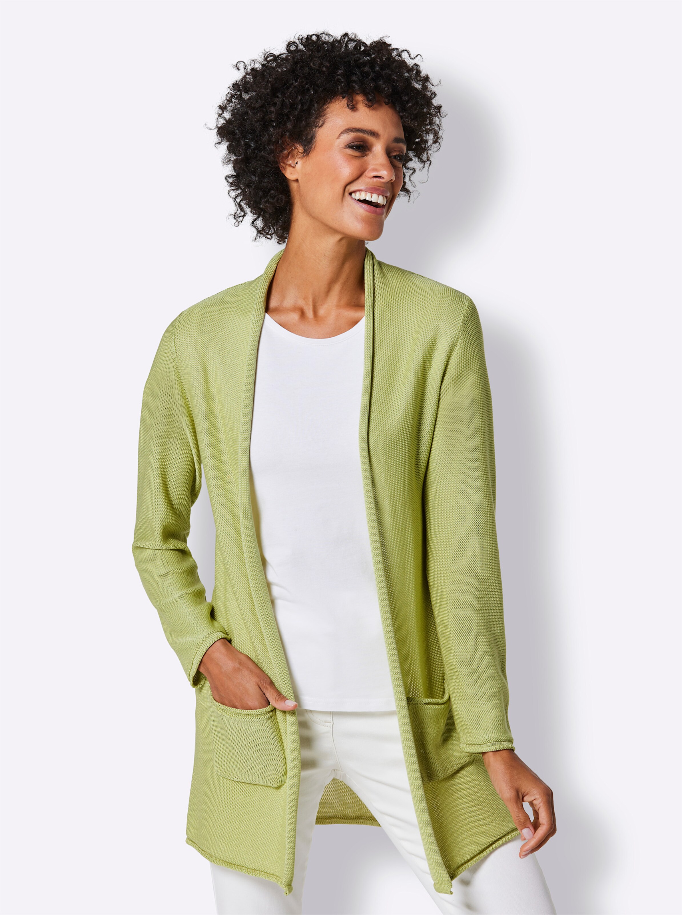 CREATION L PREMIUM Lyocell-Strickjacke in pistazie