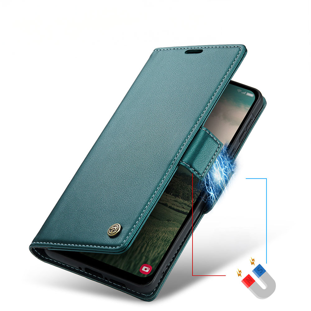 Samsung Galaxy A56 Leder Tasche Flip Wallet Etui mit Kartenfächern Litchi Look (RFID Schutz) - Grün