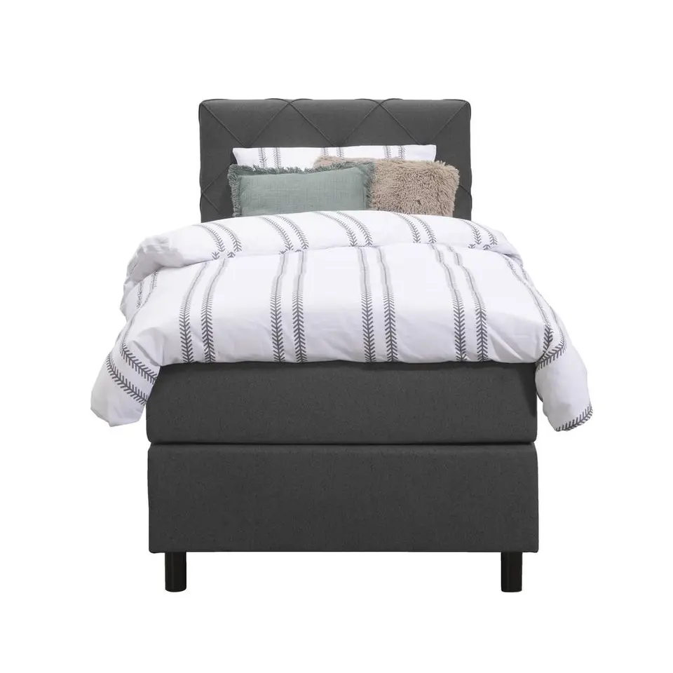 Boxspring Liv geruit - antraciet - 90x200 cm - ronde poot