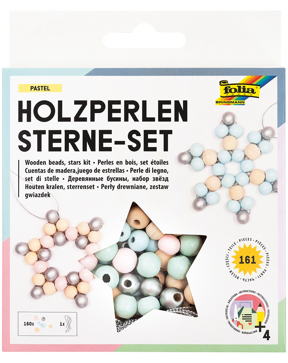 Holzperlen Sterne-Set PASTEL 161-teilig
