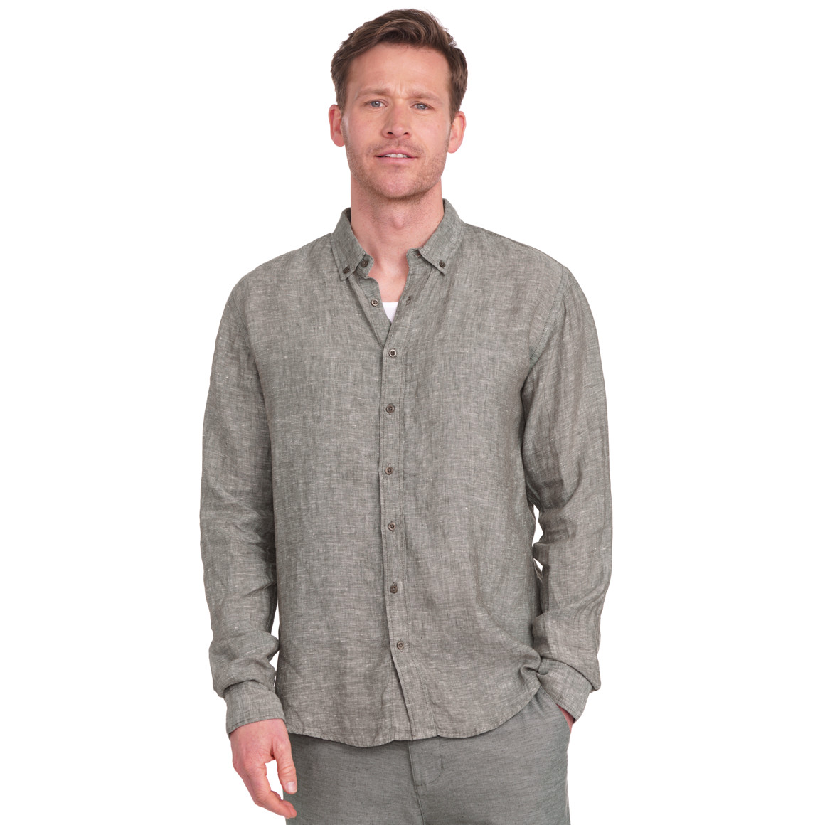 VanVaan Herren Leinen-Hemd mit Button-Down-Kragen grau