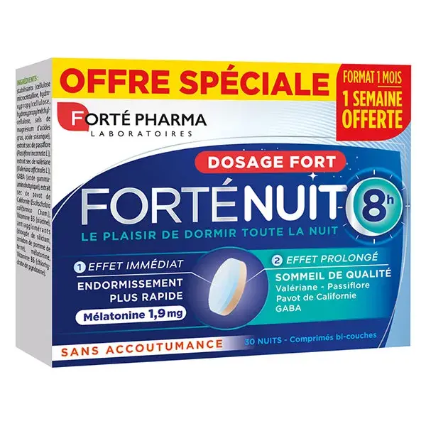 Forté Pharma FortéNuit Sleep 8h Melatonina 1900 Valeriana GABA 30 comprimidos