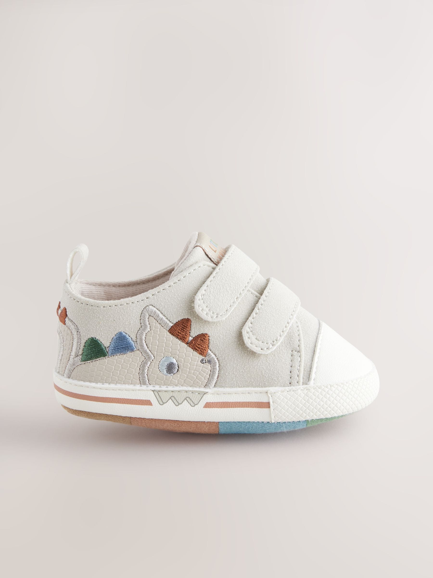 Grijs dinosaurus - Babysneakers met twee bandjes (0-24 mnd)
