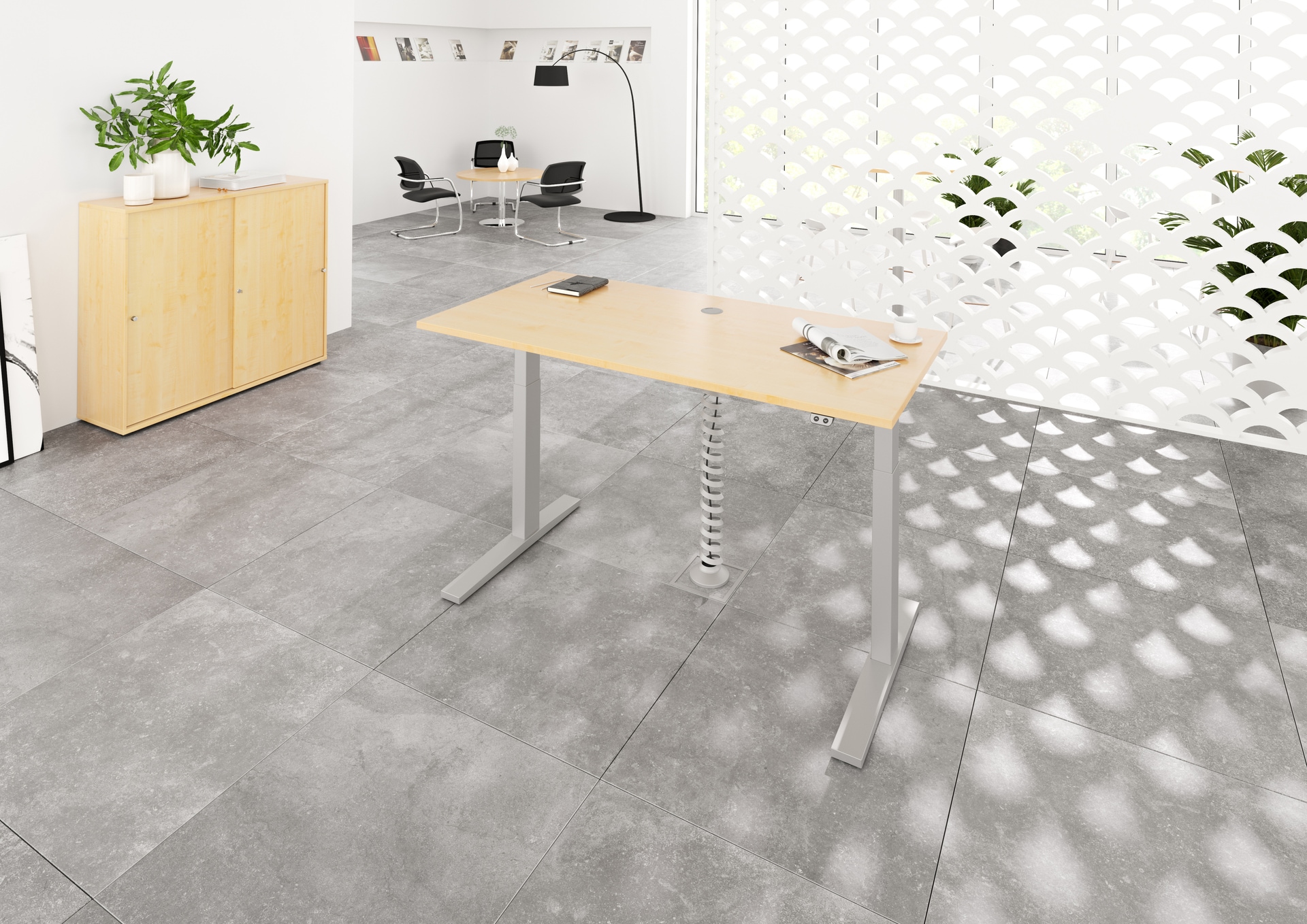 Stehtisch 160 x 120 x 80 cm Ahorn/ Silber