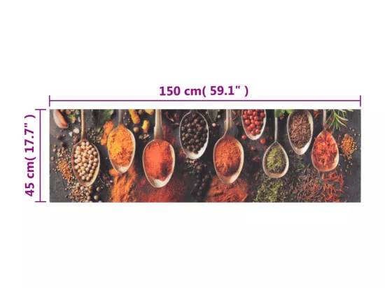 Tapis de cuisine lavable impression cuillère épices 45x150 cm