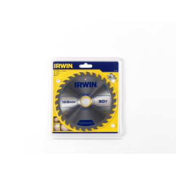 Irwin cirkelzaagblad Ø165 mm. Inclusief reduceerringen waardoor geschikt voor asgat 16, 20 en 30 mm, vertanding 30T