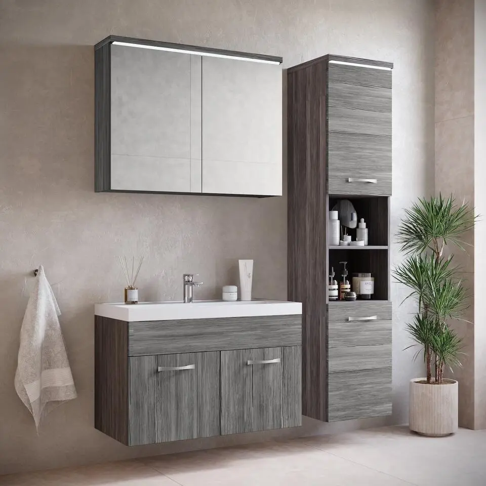 Badplaats Badkamermeubel Set Paso 80 x 40 cm - Grijs Eiken - Badmeubel met