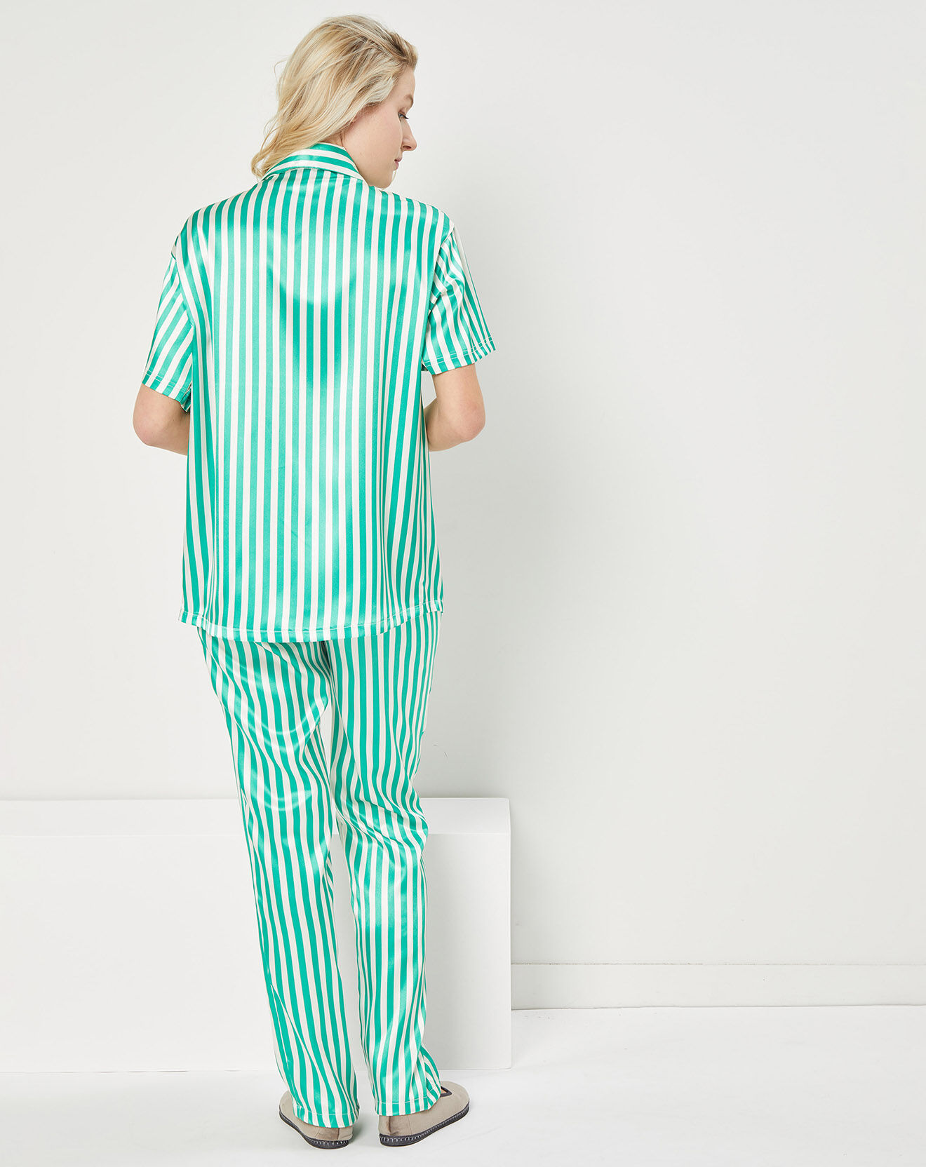 Quartier Latin Pyjama satiné Charlie à rayures vert/blanc