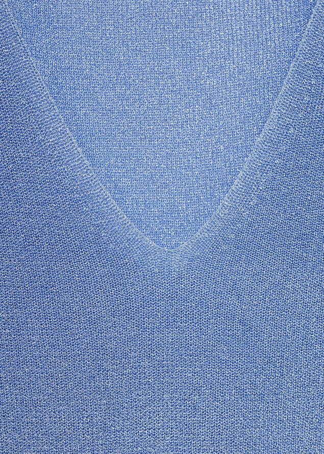 MANGO V-neck lurex sweater Lt-pastel blue