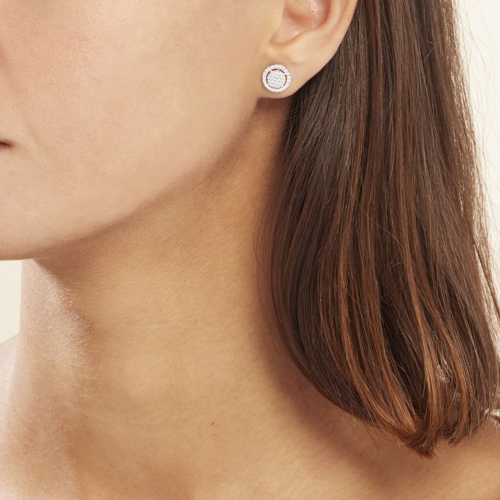Boucles D'oreilles Puces Or Blanc Nawra Diamants Synthétiques