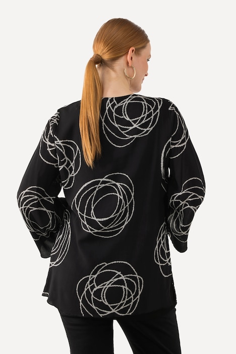 Shirtbluse, doppellagig, Scribbles, V-Ausschnitt, Langarm