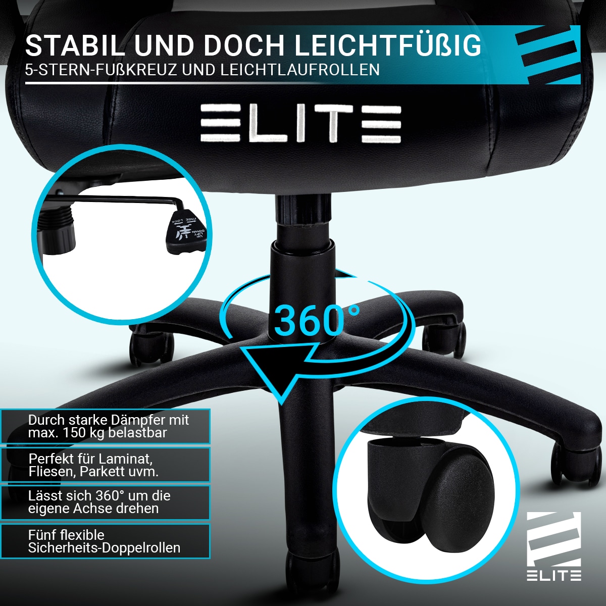 ELITE Gaming-Stuhl EXODUS, Memory-Schaum, extra hohe Rückenlehne, Wippmechanik, Armpolster, MG100 (Schwarz Rot)