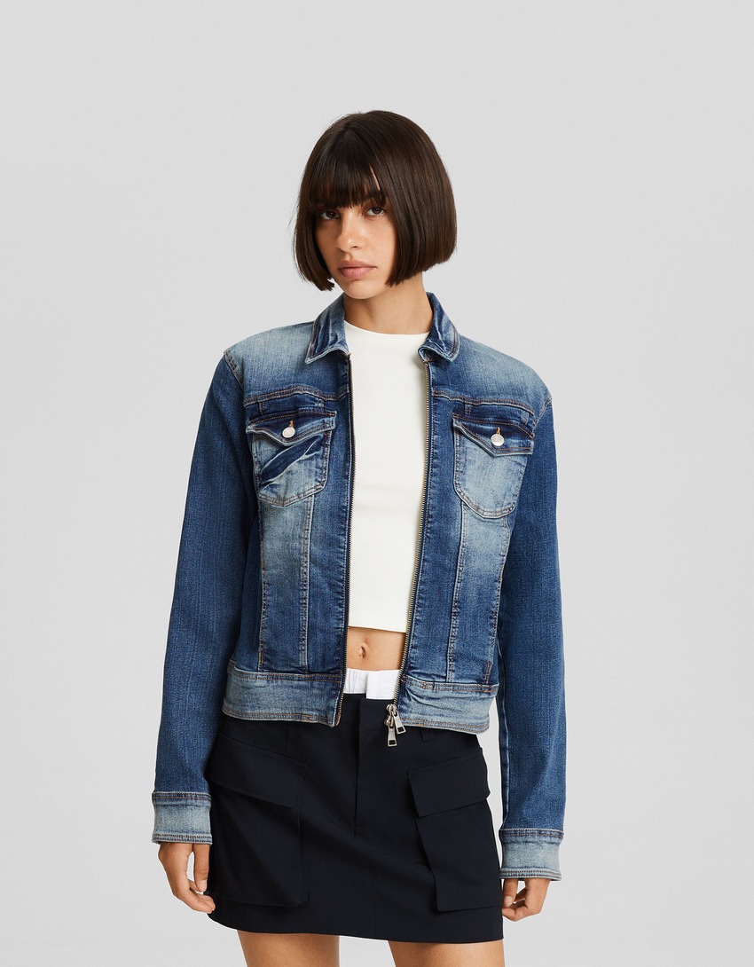 Jaqueta jeans com zíper
