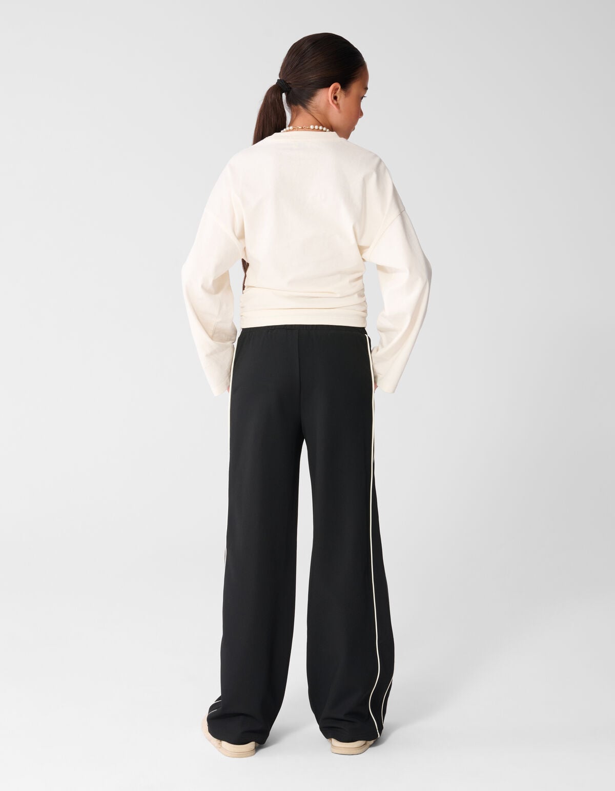 Piping Wide Leg Fit Broek Zwart