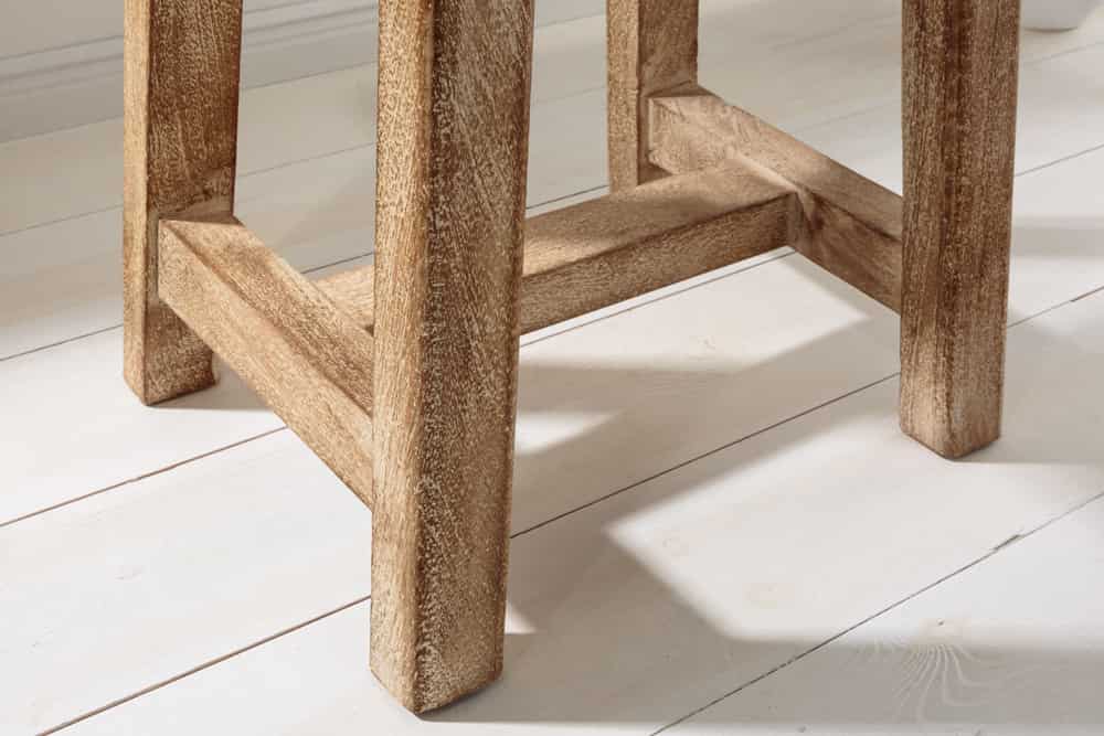 Massiver Hocker FINCA 45cm beige Mangoholz Handarbeit Boho Shabby Chic