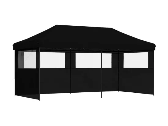 Tente de réception pliable escamotable 3 parois latérales noir