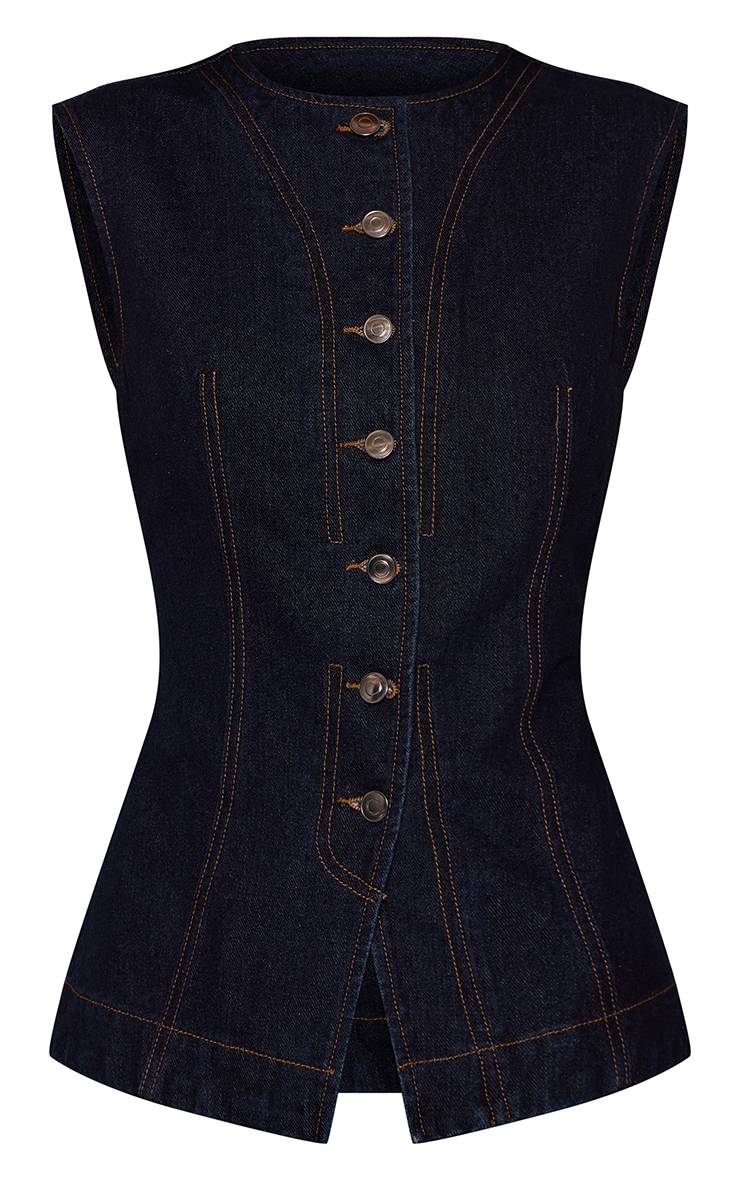 Bleu Indigo Haut En Denim Sans Manches Long