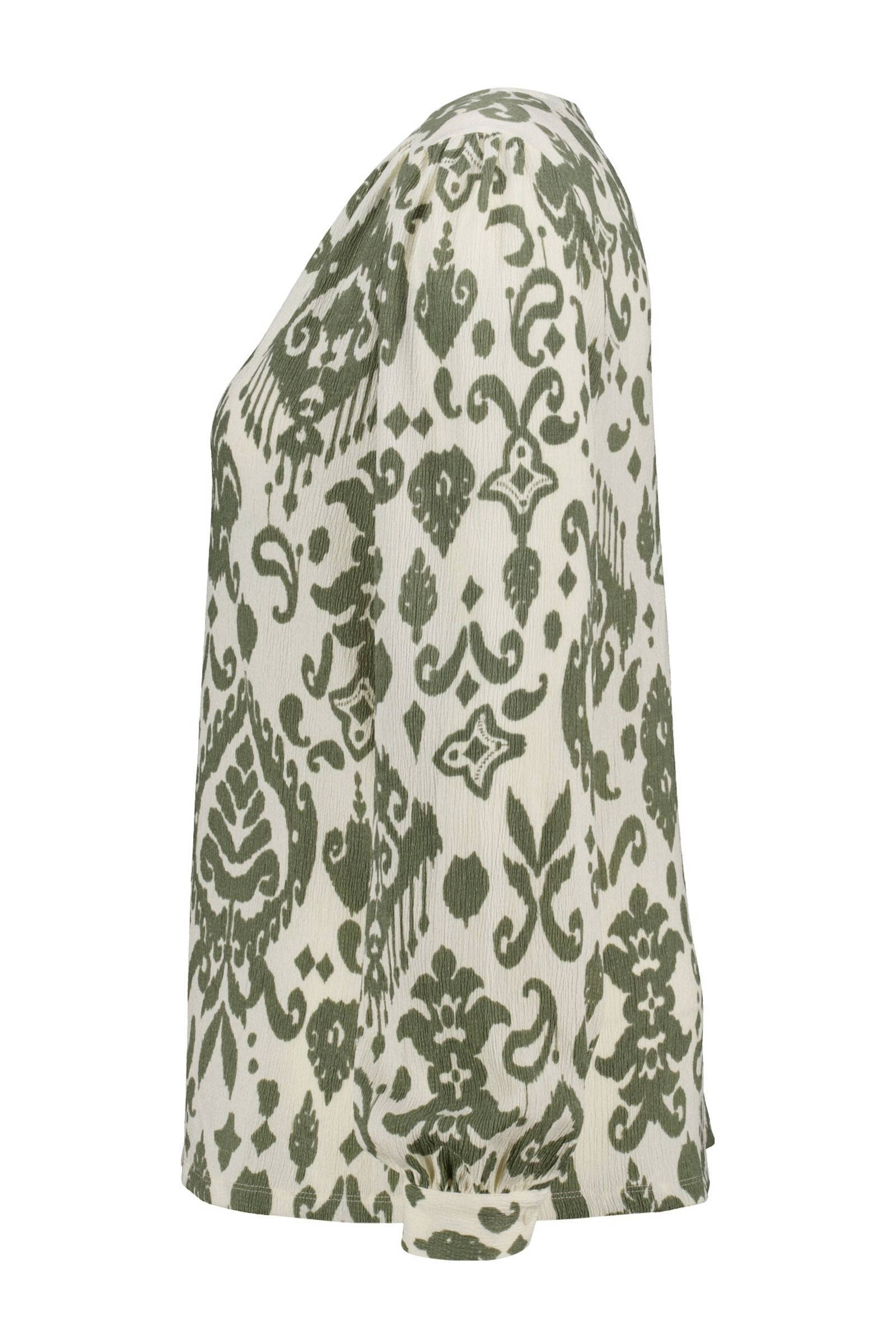 MS Mode blouse met all over print olijfgroen/wit