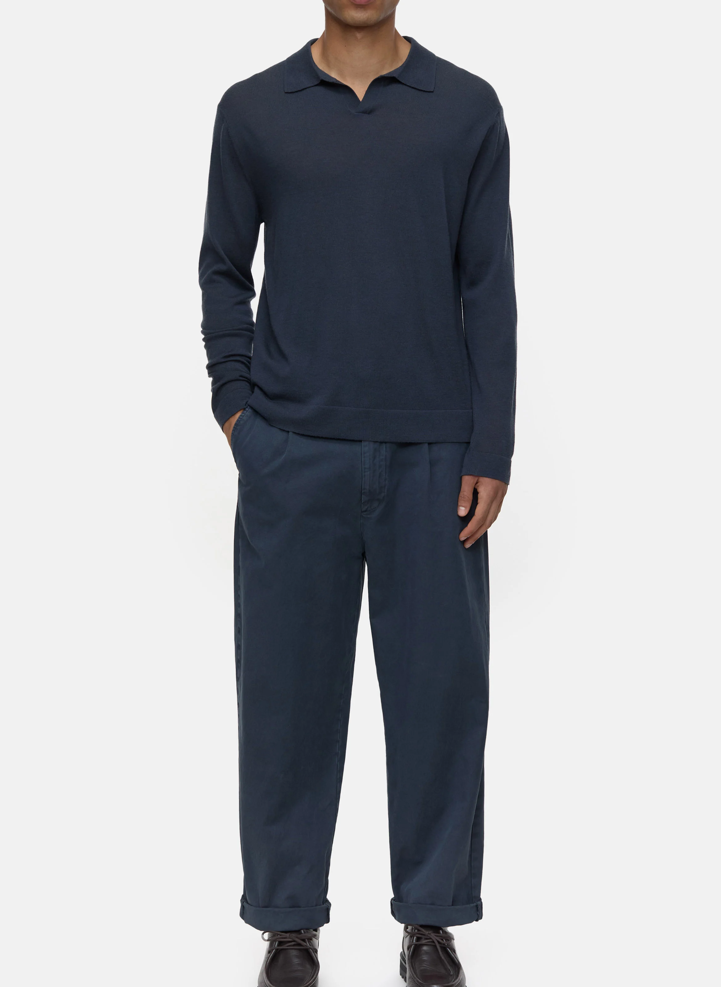 Polo manches longues en laine et cachemire | Bleu