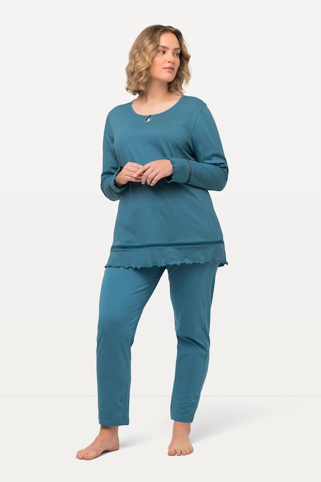 Pyjama, Hohlsaum, Wellenkanten, Rundhals, Langarm