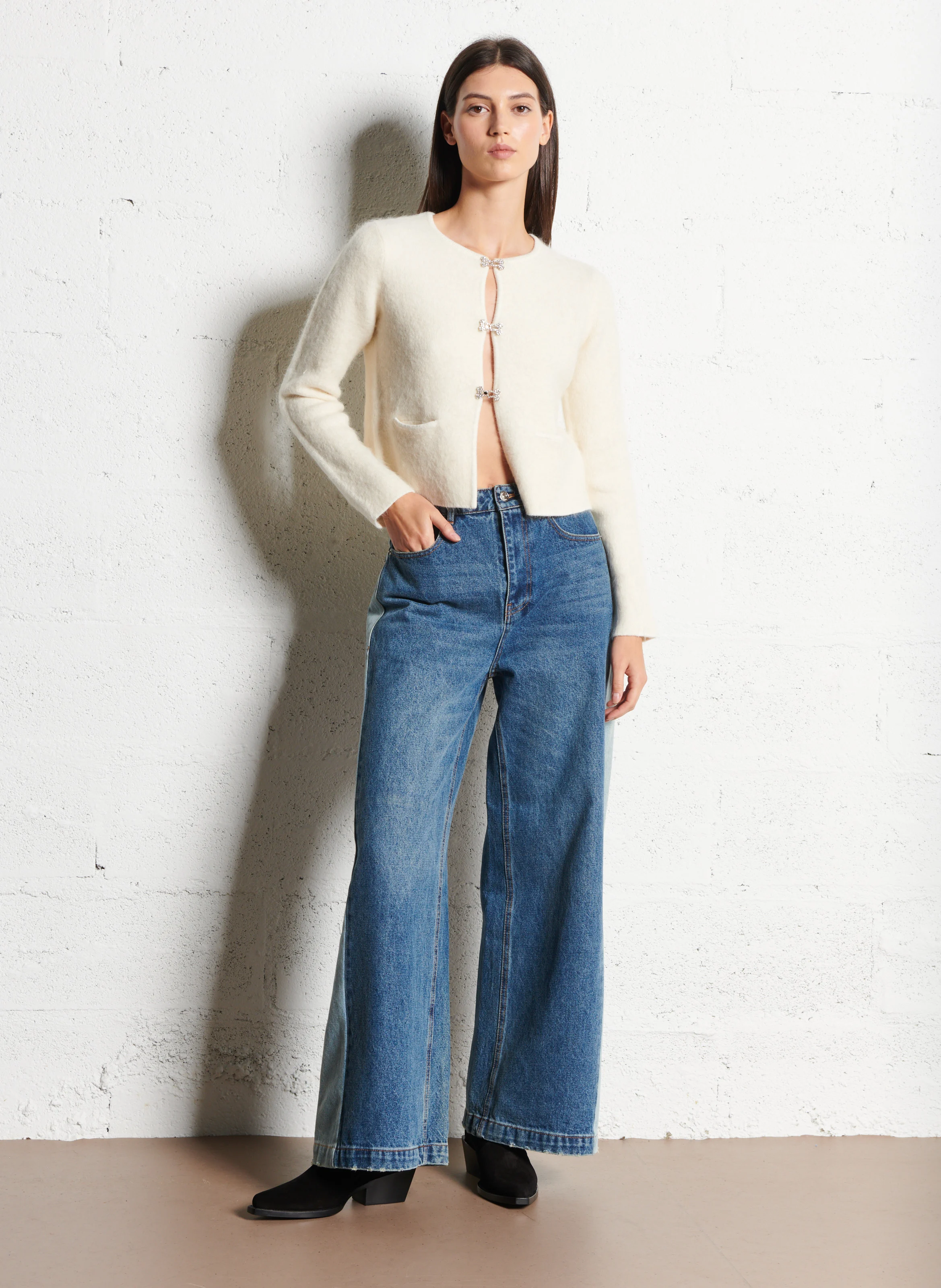 GRAYSON - Cardigan court en laine mélangée| Beige