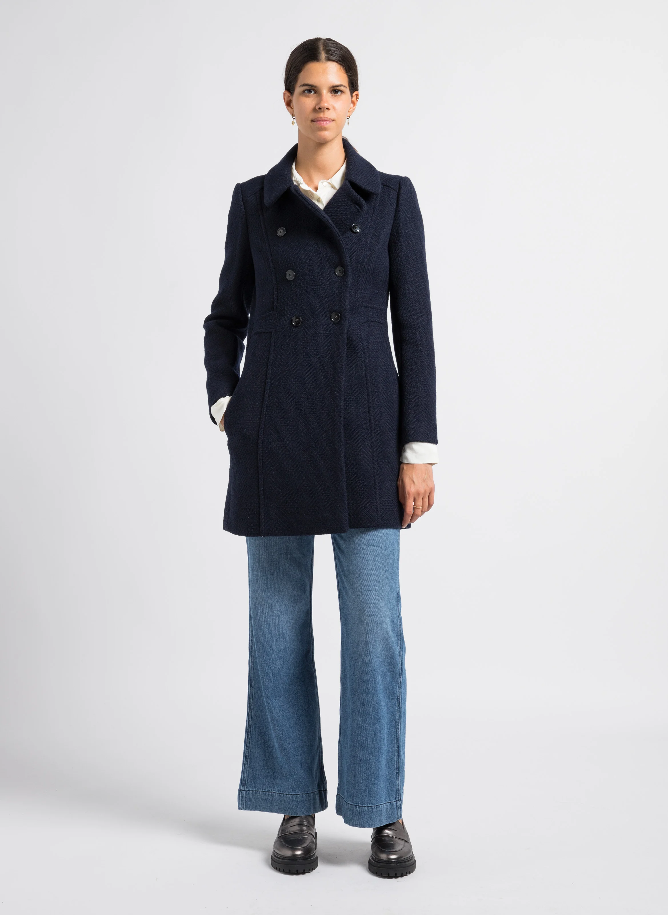 EMILIAN - Jean droit taille haute en coton | Bleu