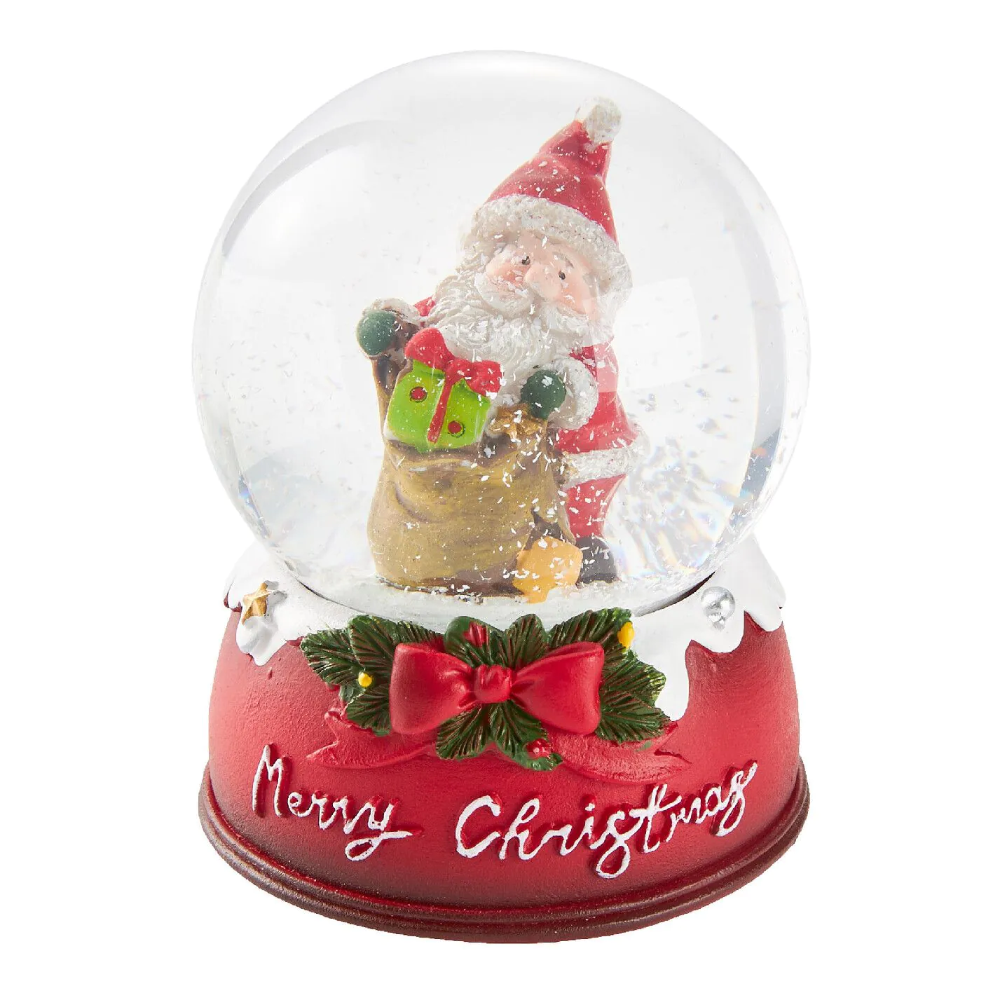 Schneekugel, Weihnachtsmann/Geschenk, 6.5 x 8.5 cm