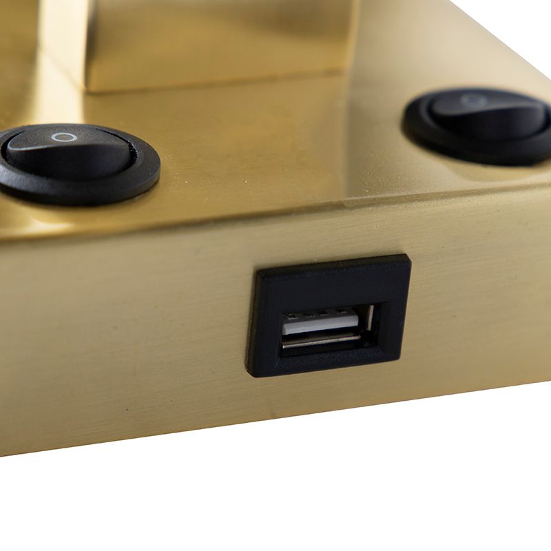 Art deco wandlamp goud met USB en grijze kap - Brescia
