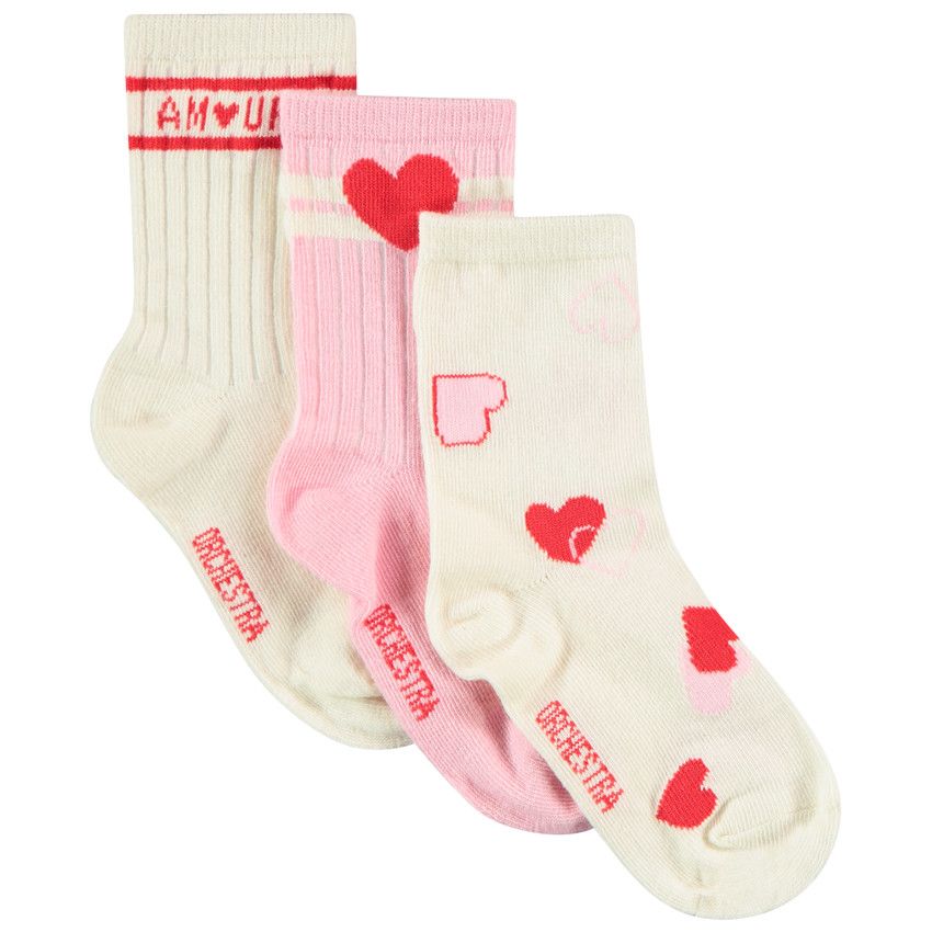 Lot de 3 paires de chaussettes hautes Cœurs pour fille - Ecru