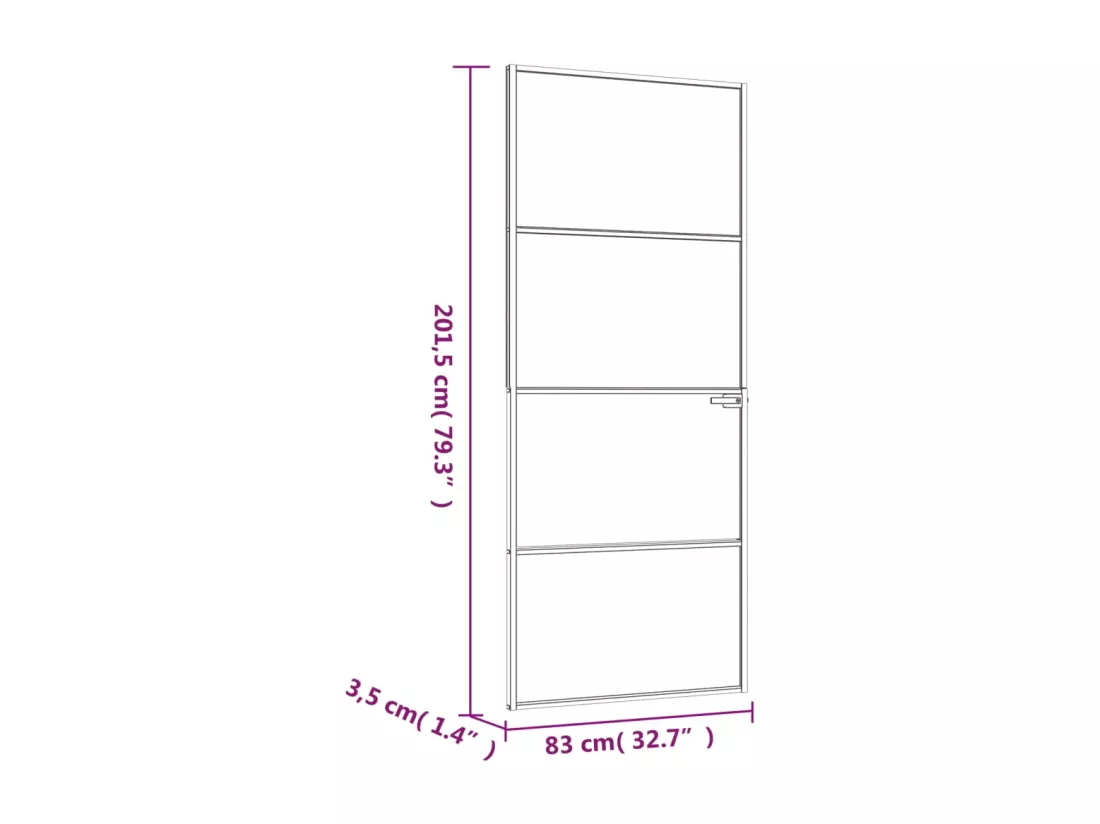 Porte d'intérieur Noir 83x201,5 cm Trempé verre aluminium fin