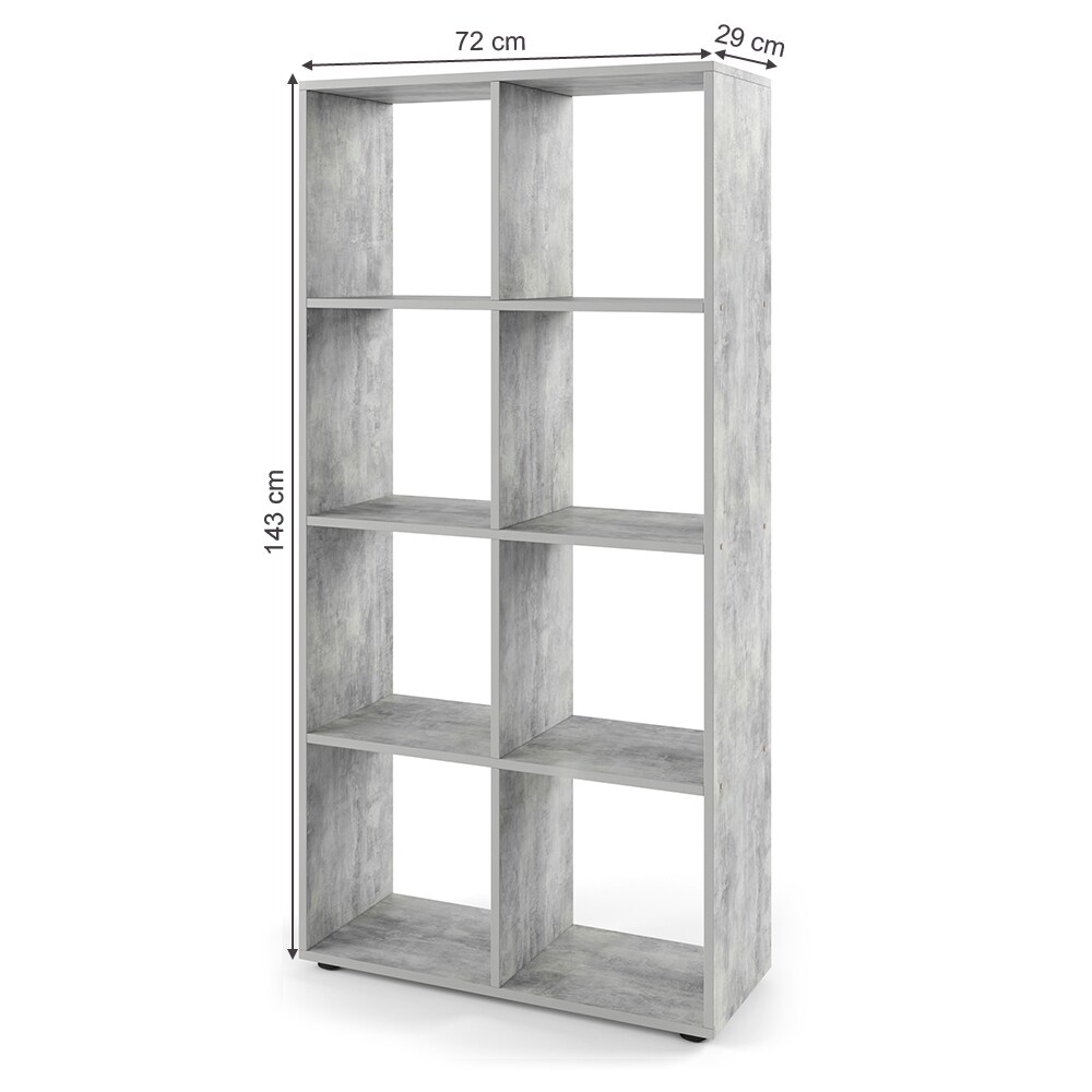 VICCO Raumteiler SCUTUM 8 Fächer Grau Beton - Bücherregal Standregal Wandregal