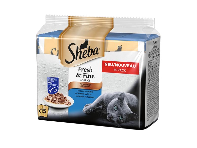 Sheba Nassfutter Fresh & Fine in Sauce Fisch Variation, 15 Alleinfuttermittel für ausgewachsene Katzen