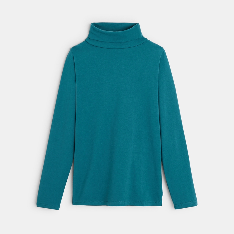 T-shirt col roulé manches longues turquoise garçon